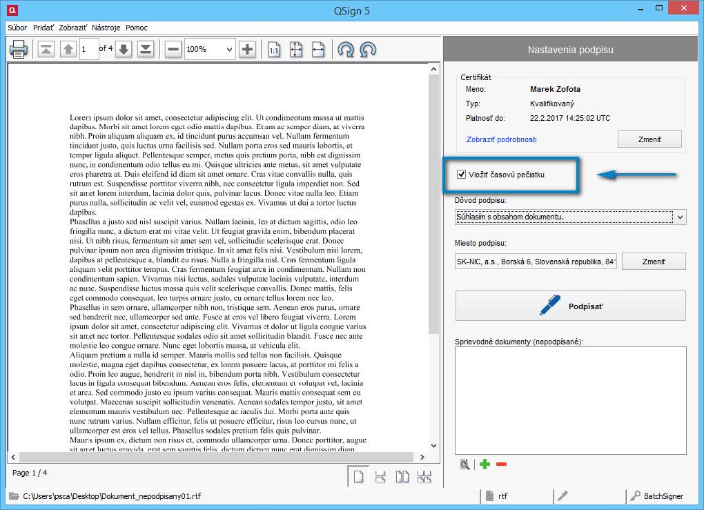 QSign pridanie casovej peciatky